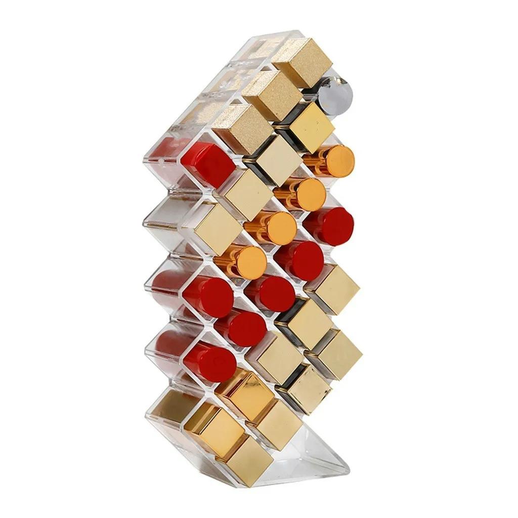 16/28 Cosmetic Lipstick Storage Box Transparent Acrylic Plastic Dormitory Desktop Multi-compartment Storage Rack