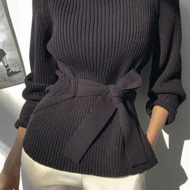 Herbst Winter Pullover Temperament mit Taille Taille Hoher Hals Pit Streifen Slim-fit Taille Pullover Pullover mit Weiblichen Innen