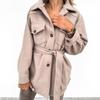 Turn-down Collar Women Coat Single Breasted Autumn Winter Flap Pockets Warm Woolen Coat Outerwear