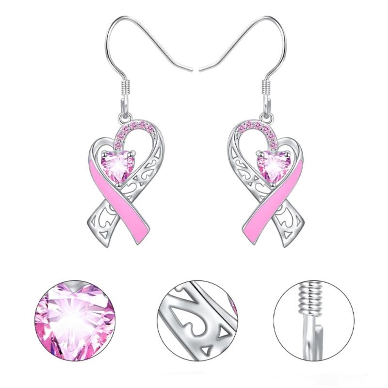 Silver Vintage Pink Crystal Heart Earrings For Women Girl Trend Dangle Earring Jewelry Prevent Allergy Party Accessories