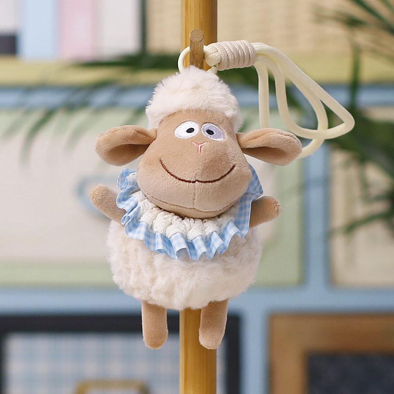 Cute Wool Plush Sheep Hanging Ornament With Smiley Face For Bag Decor