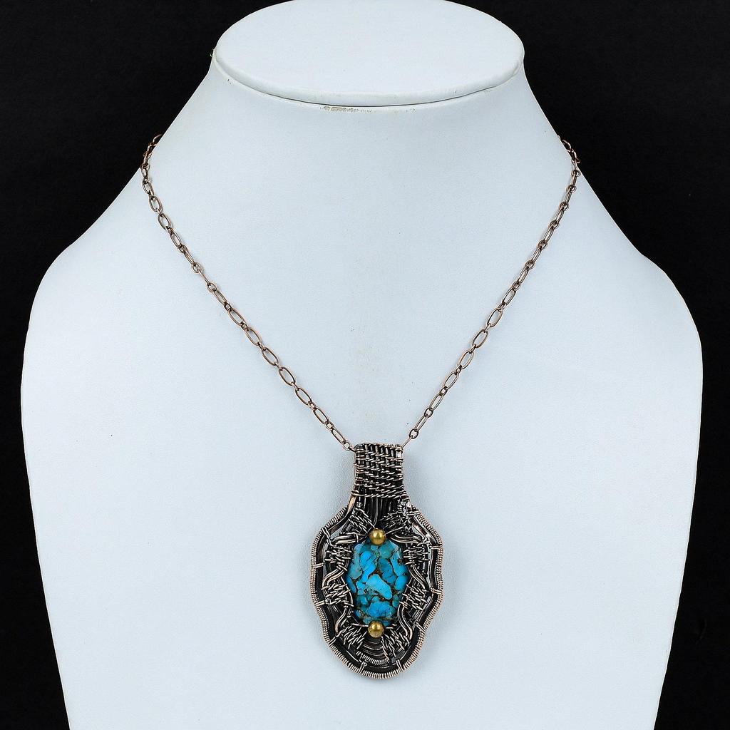 Copper Blue Turquoise Pendant Copper Wire Wrapped Pendant Gemstone Copper Jewelry Brand New Pendant Handmade Turquoise Jewelry Gift For Him