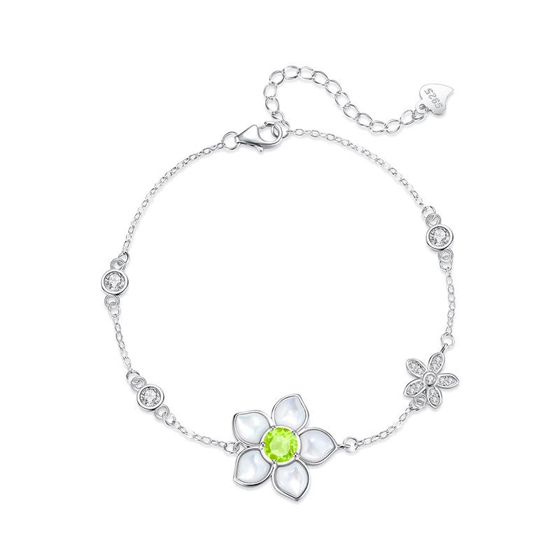 White Fritillary flower s925 sterling silver bracelet women's light luxury natural crystal stone niche jewelry adjustable jewelry gift