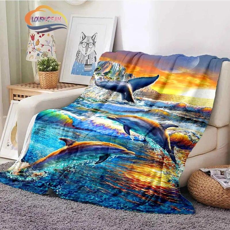 Sea Animal World Series Blanket Cute Oceanic Dolphins Super Soft Delphinids Pattern Sofa Bed Children's