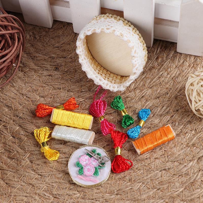 1:12 Dollhouse Mini Embroidery Tools Set Simulation Sewing Scissors Thread Model