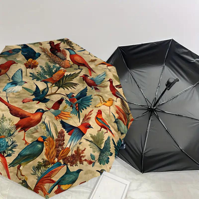 1PC Birds Flowers Umbrella-8-Rib Reinforced Portable Folding Travel Suitable for All Seasons Outdoor Daily Use-H0387