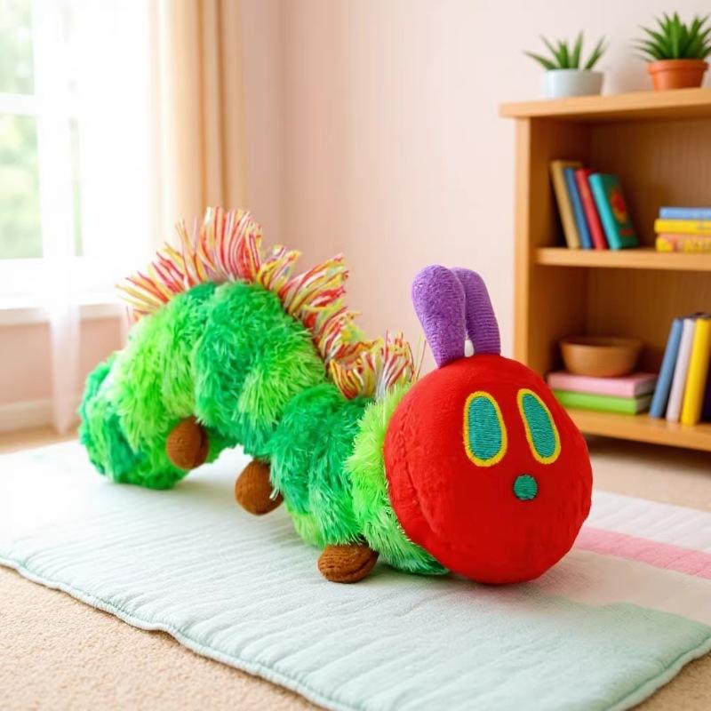 Hungry Caterpillar Plush Toy Pillow Children's Picture Book Neck Pillow Doll, Green Caterpillar Shape, Soft and Skin-Friendly