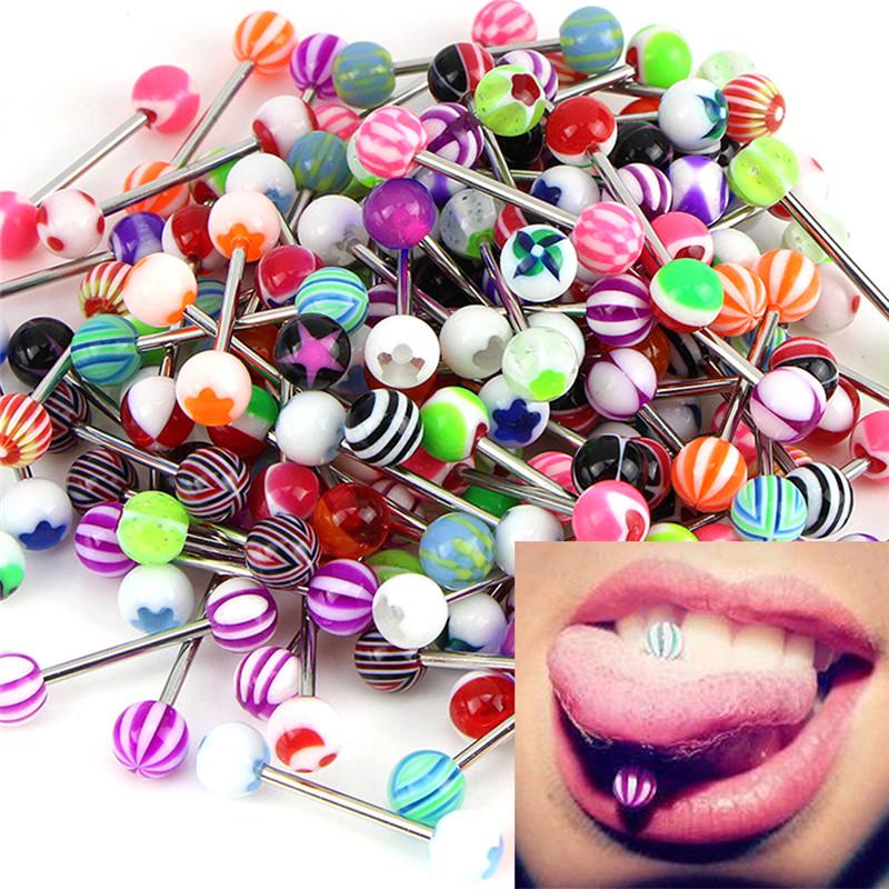 20/50/100Pcs Tongue Bars Surgical Steel Barbell Rings Ball Body Piercing Jewelry