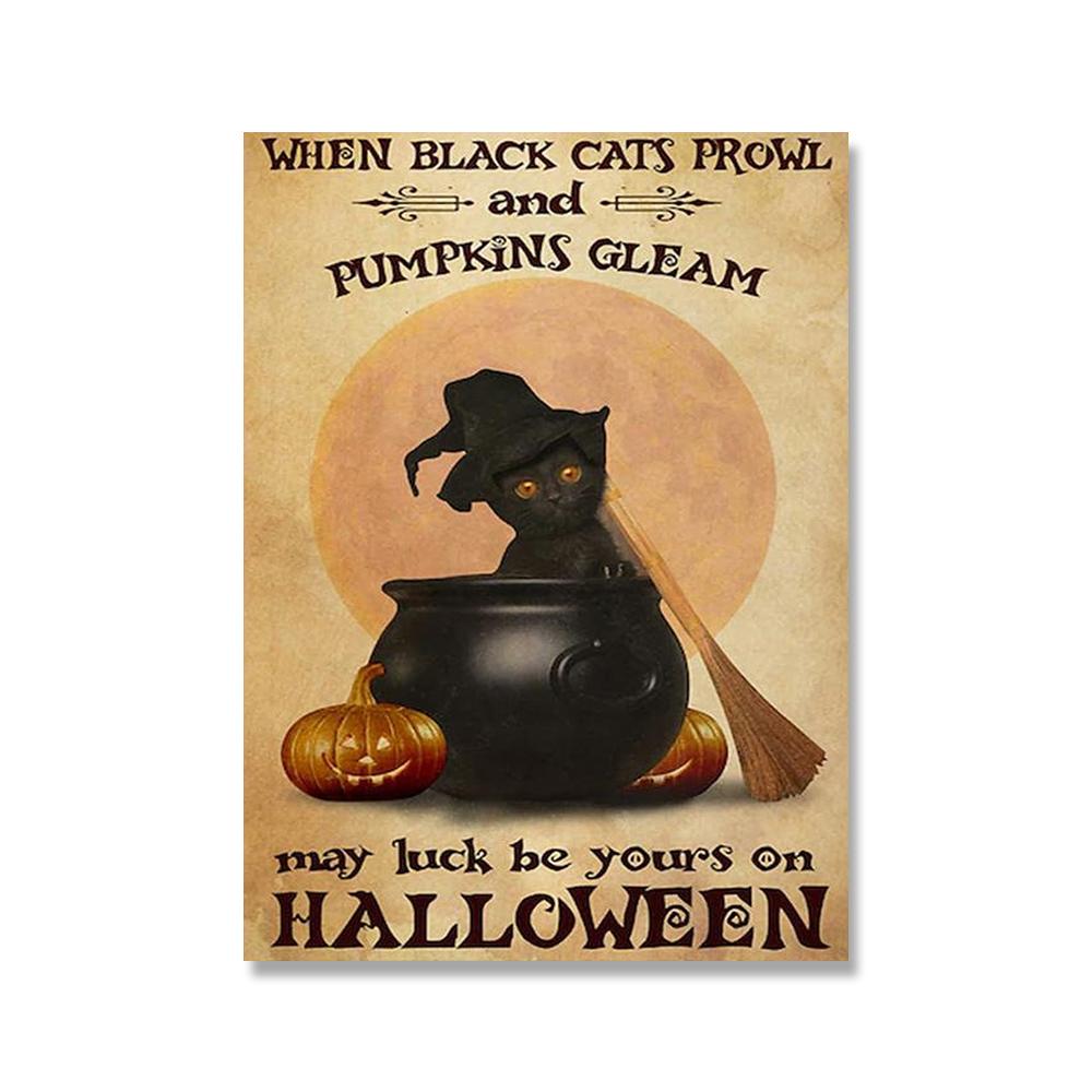 

Йога-ведьма и черный кот, бродящие тыквы, блестящий постер, холст, картина, Хэллоуин, колдовство, кухня, настенные художественные принты, домашний декор 21x30cm No Framed