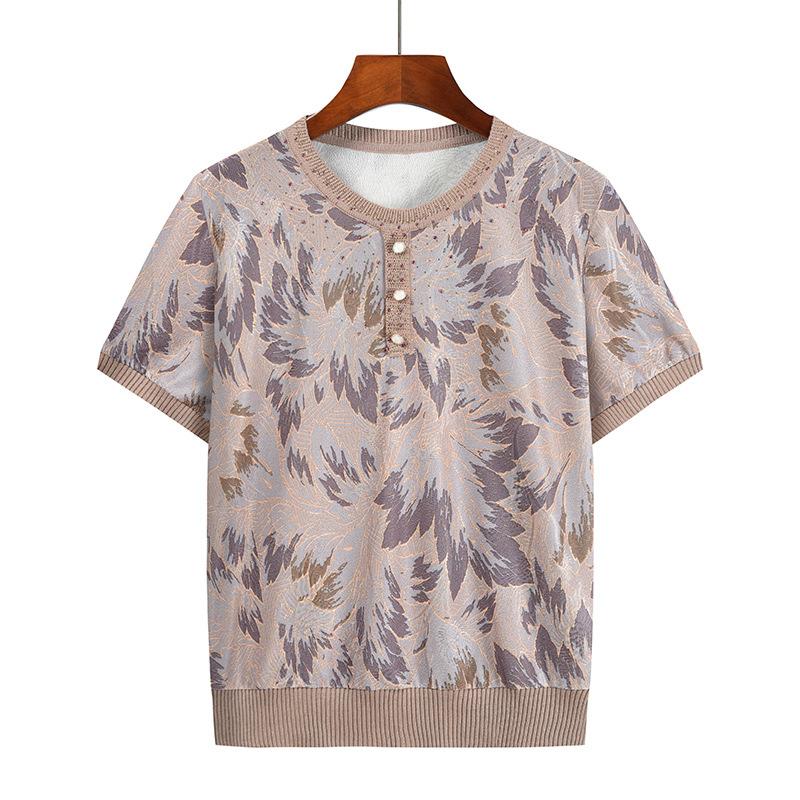 Women's Summer Knit Top: Mom-Style Short-Sleeve Cropped Top, Loose-Fit Casual Top