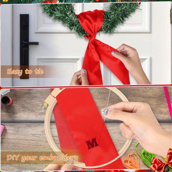 2 Pcs Wreath Sash for Front Door Blank Satin Wreath Sash Embroidery Monogram Plain Ribbon Accessories for Xmas Party Yard Doorway Wall Decor