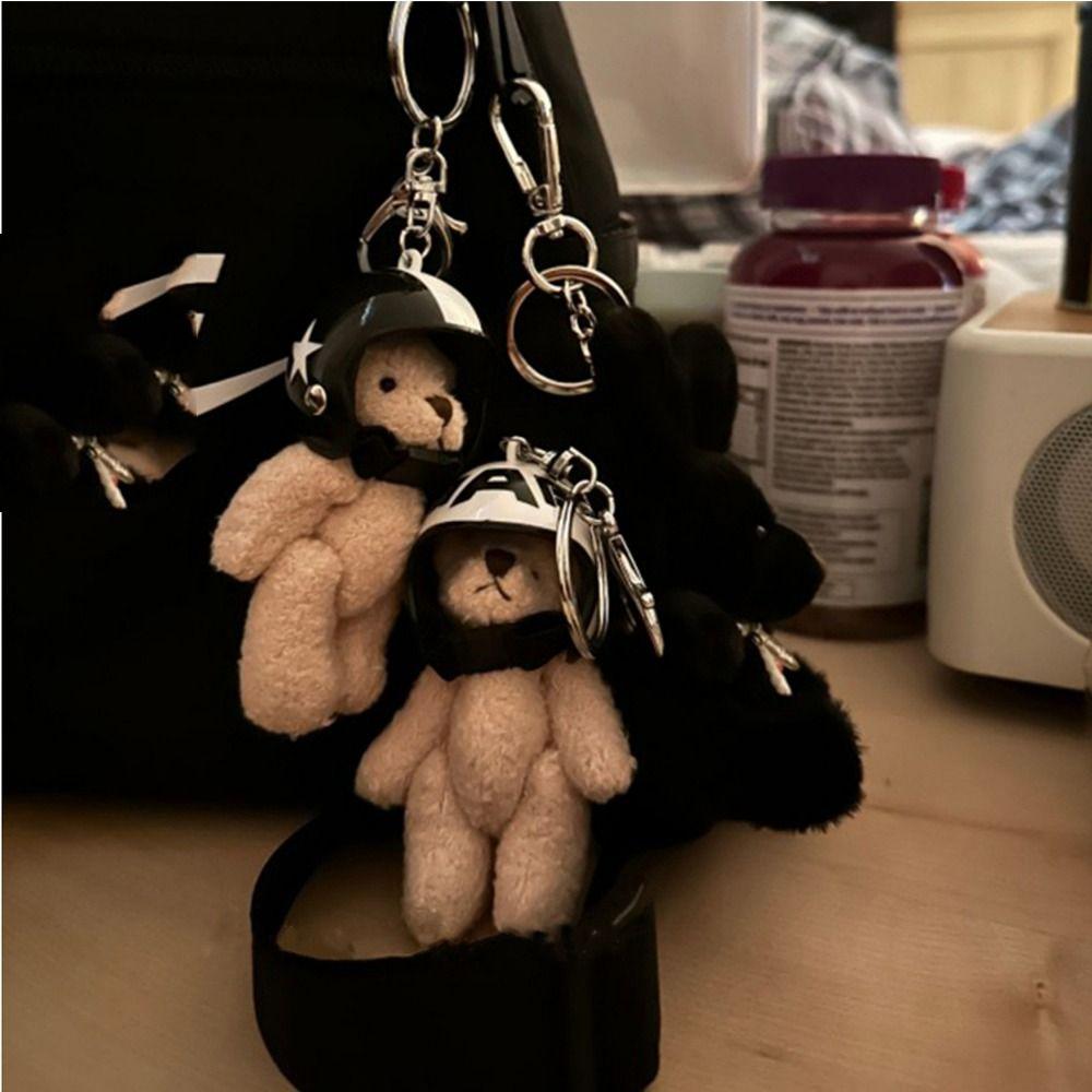 Key Buckle Helmeted Bear Keychains The Four Limbs Moves Plush Key Chain Creative   Bag Decoration