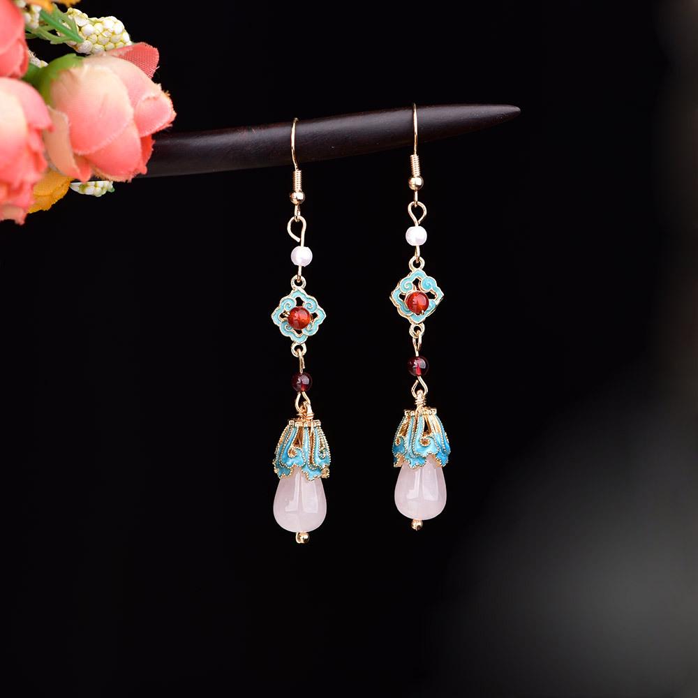 

Jingtai Blue Chinese Court Earrings: Elegant Hanfu and Cheongsam Accessories