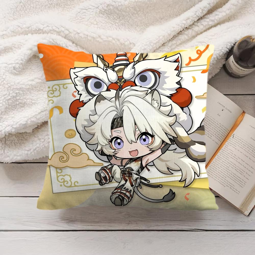Lingyang Cute Wuthering Waves Cushion Cover Silky Short Plush Invisible Zipper Dustproof Sofa Pillow Case For Home Decor