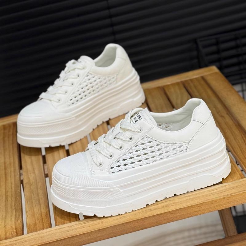 Retro mesh white shoes women's summer new small high lace-up woven breathable casual board shoes tide