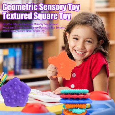 6Pcs/Set Silicone Geometric Sensory Toy Textured Rectangle Square Circle Triangle Pentagon Star Sensory Stone Anxiety Stress Relief Fidget