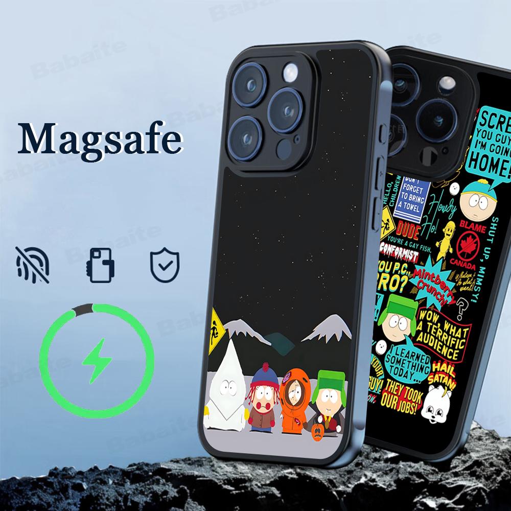 Cartoon Funny S-South-P-Park Phone Case Magesafe Magnetic Wireless Charge Case For IPhone 16 11 12 13 14 15 Pro Max Plus Mini