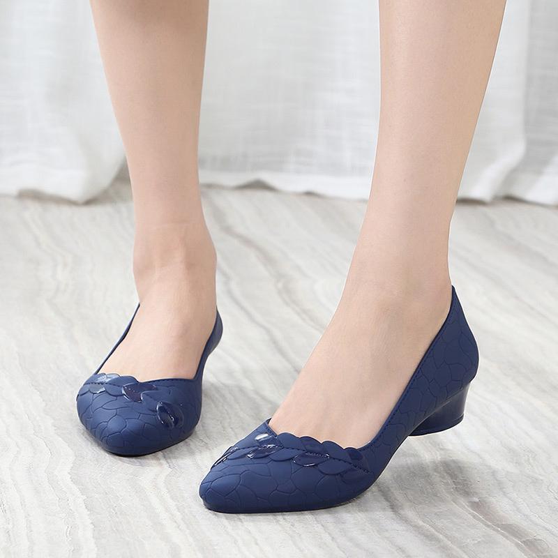 Women's Summer Low-Cut Pointed Toe Jelly Wedge Sandals with Non-slip Soft Mid-Heel Sole