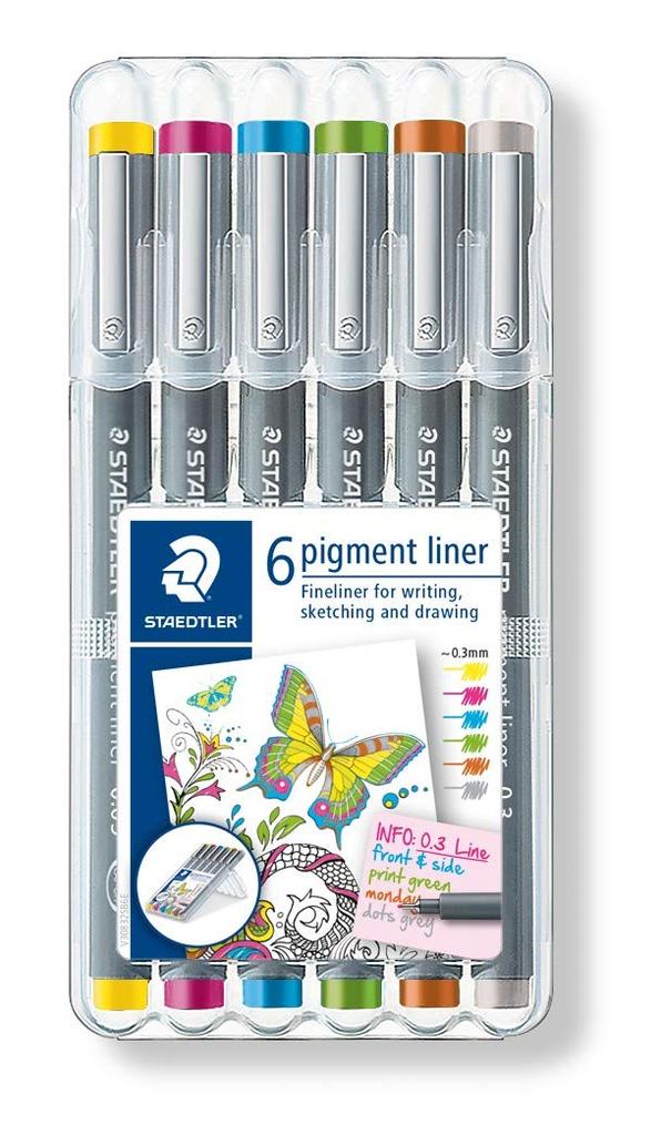 STAEDTLER Pigment Liner 30803S2SB6 Water-based 6-color set, 0.3mm