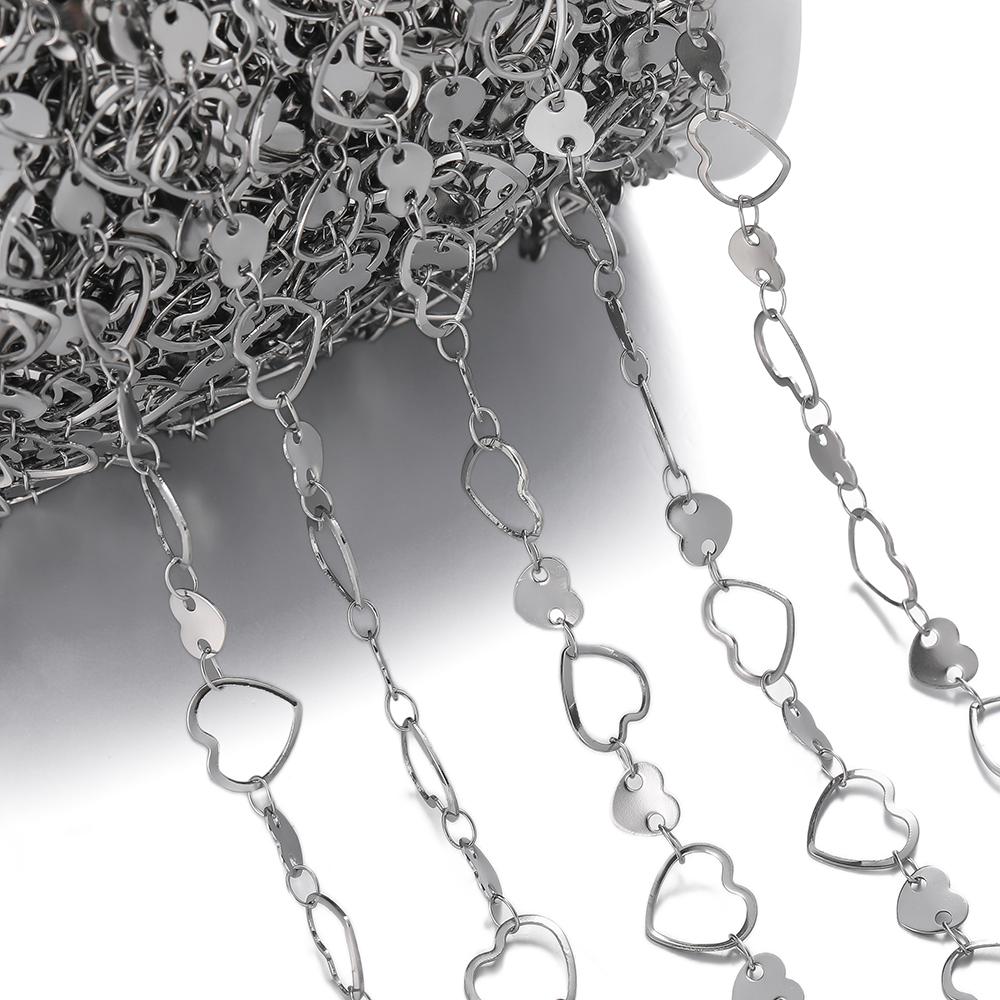 1m Stainless Steel Double Hole Peach Heart Hollow Love Shaped Link Chains for DIY Necklace Bracelet Choker Jewelry Making Chain