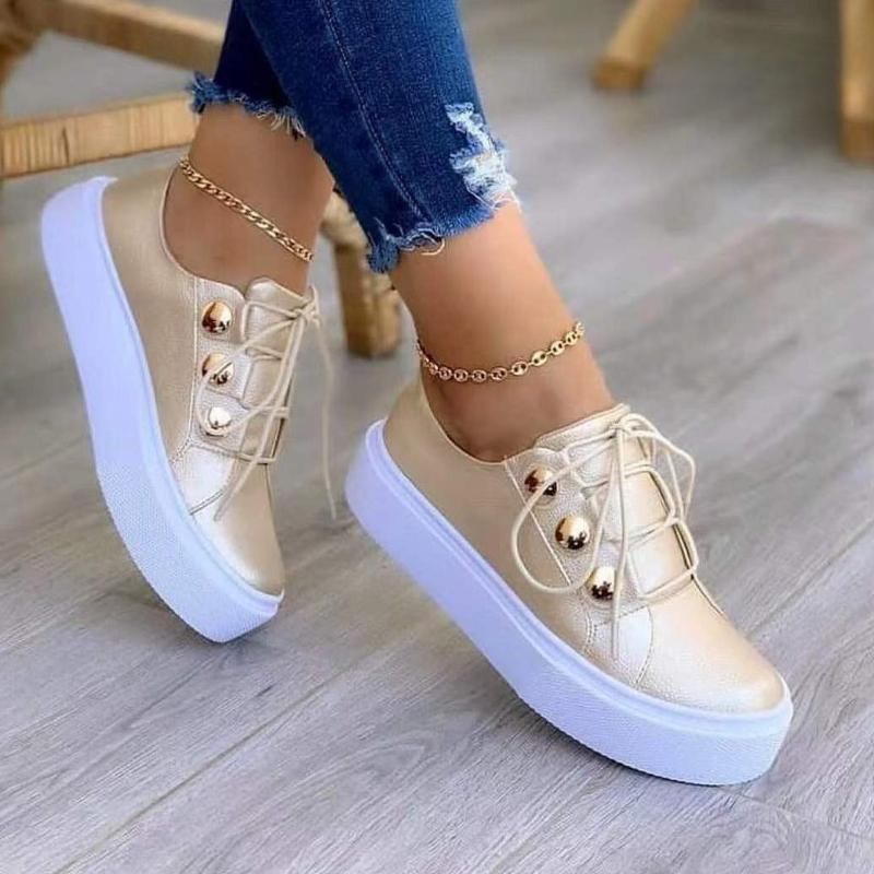 Women's Casual Sneakers Fashion Summer Platform Shoes Leather Pu Sneakers Lace-ups Womens Vulcanized Shoes Lightweight Zapatos