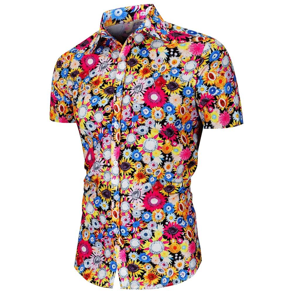 Spring New Mens 70s Disco Party Shirts Casual Paisley Button Down Shirt Vintage Floral Hawaiian Beach Short Sleeve Lapel Shirt