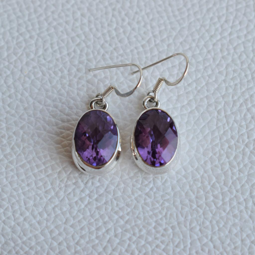 Natural Amethyst Earrings-Handmade Silver Earrings-925 Sterling Silver Earrings-Gift for her-February Birthstone-Dangle Drop Earrings