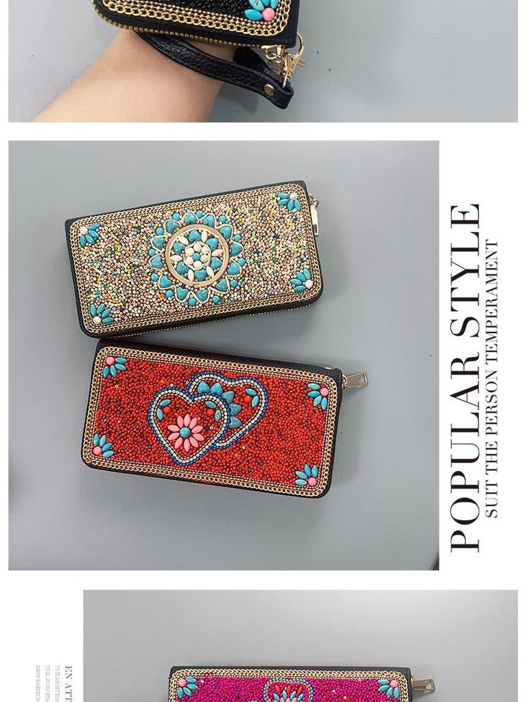 Ręcznie robiona etniczna retro kopertówka: Koraliki Ryżowe Kosmetyczka Wieczorowa na Zamek Błyskawiczny i do Przechowywania