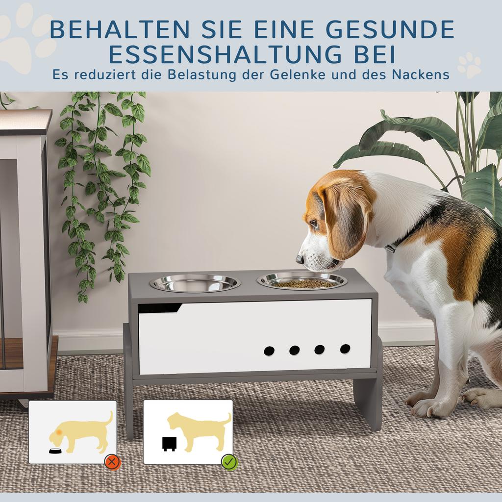 3 Height Adjustable Raised Dog Bowls, Dog Feeding Storage Station W/ Slow Feeder Mat, 2 Stainless Steel Bowls