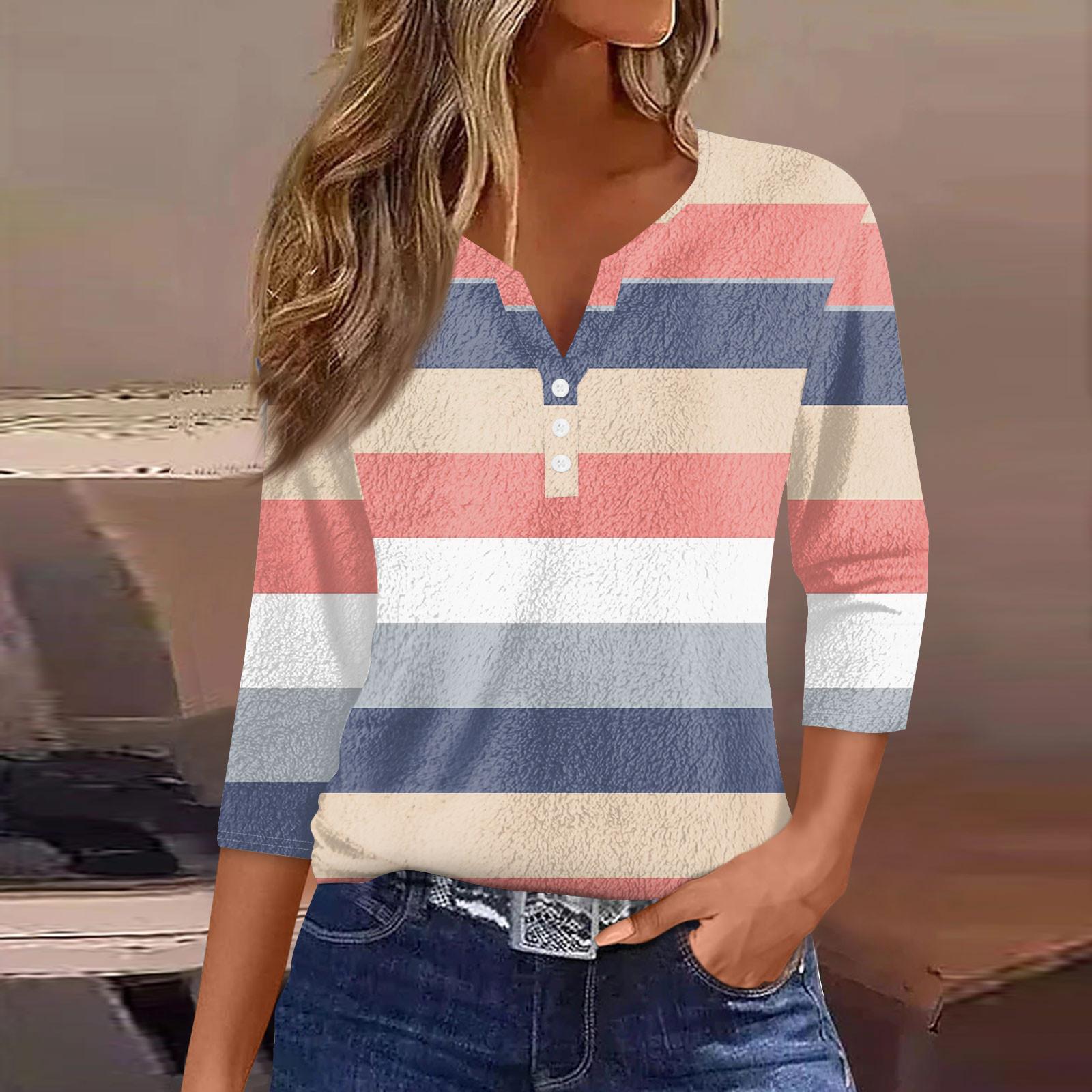 

Women s Fashion Casual Printed 7/10 Sleeve Button Down T-Shirt Top L светло-розовый