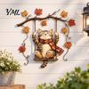 Autumn Theme Door Decorations Cat Metal Wall Decor, Fall Tin Sign Plaque, Swing Decorative Crafts for Home Art Decoration Thanksgiving Harvest