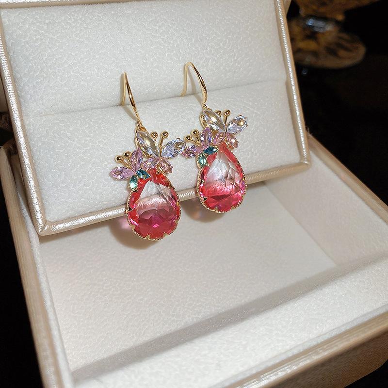 Super Flash Diamond Purple Flower Pearl Stud Earrings French Earrings