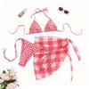 1011 New Swimsuit Plaid Sexy Beautiful Back Hanging Neck Strap Small Chest Gathering Girl Split Bikini Swimsuit
