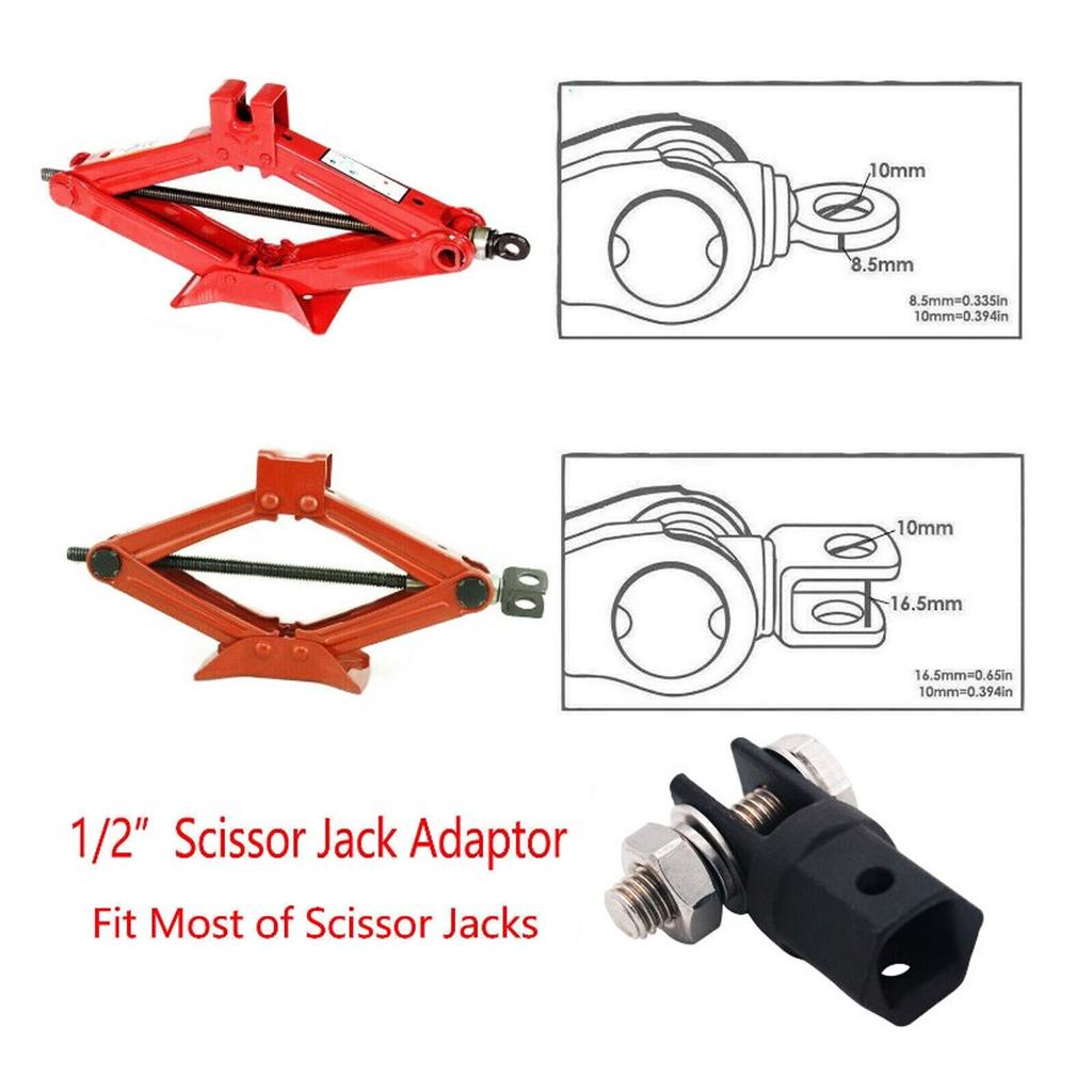 Scissor Jack Adapter Scissor Jack Socket Adapter Heavy Duty Chrome Vanadium Steel 1/2inch for Double Hole Scissor Jacks