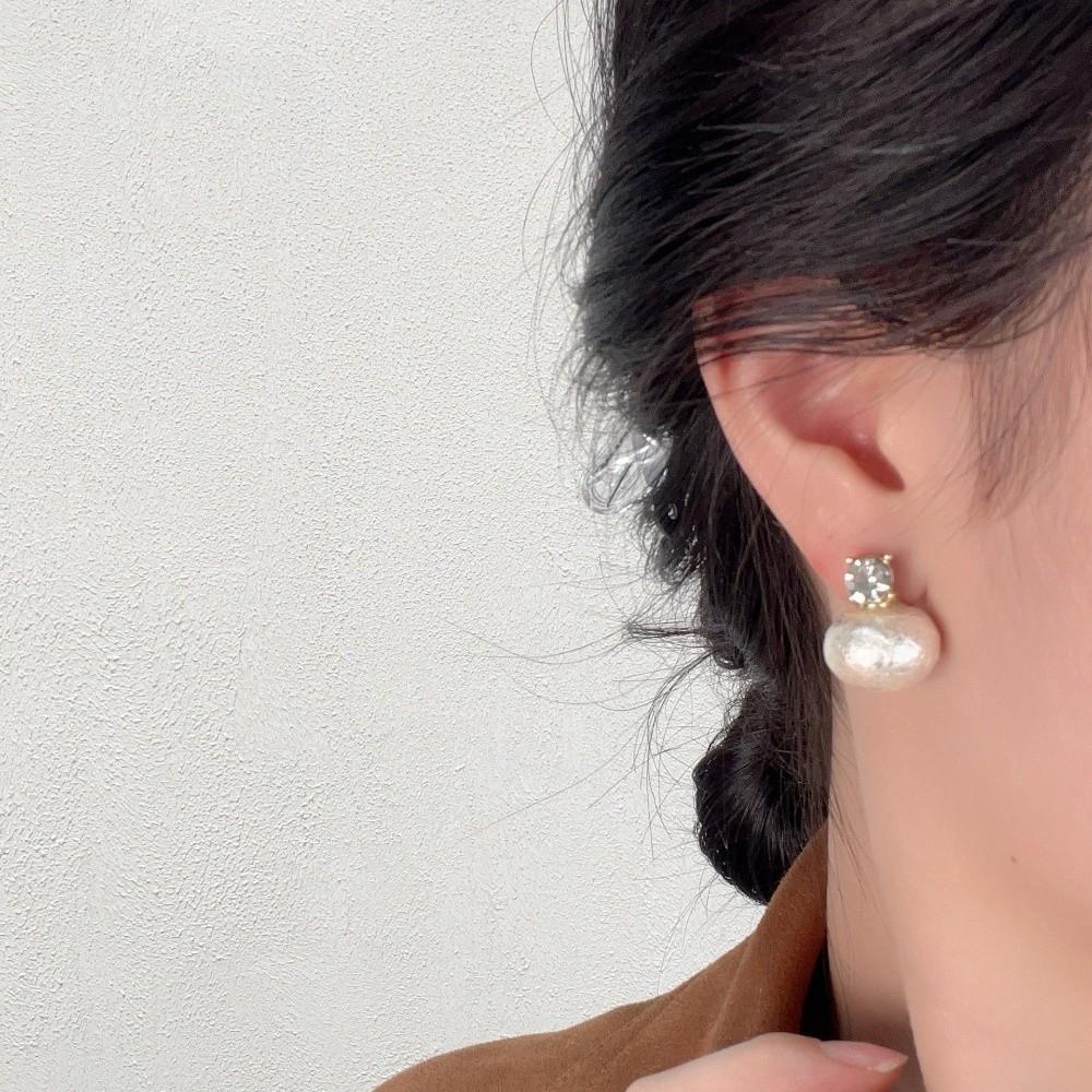 Sweet Zircon Stud Elegant Crystal Drop Earrings Temperament Pearl Studs Party