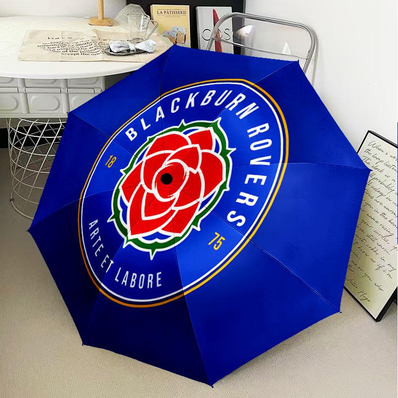 Blackburn-Rovers Crest Automatic Folding Umbrella - 8-Rib Travel Umbrella with Auto Open/Close & Portable Gifts for holidays or birthdays