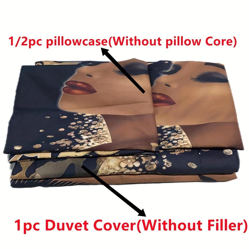 3Pcs Duvet Cover Set (1*Duvet Cover + 2*Pillowcase) Fashion Black Girl Print Bedding Set Soft Comfortable Duvet Cover