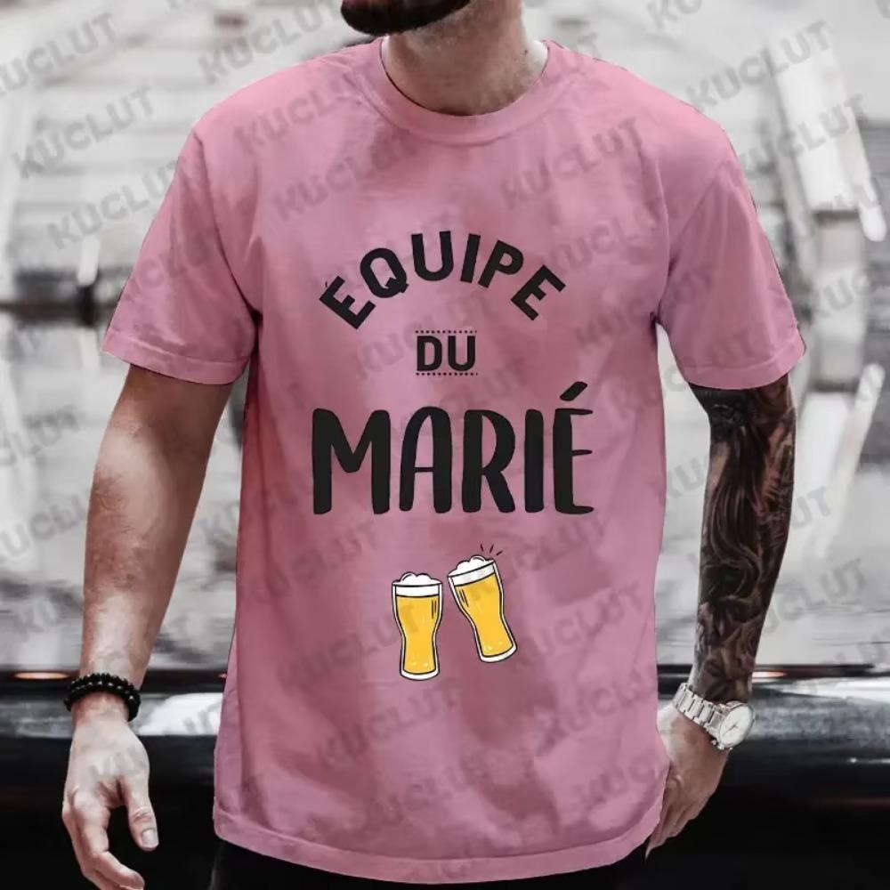 Fashion Beer Graphic Tops for French Men EVG Team Groom Squad Best Man T Shirt Single Farewell Wedding Bachelor Stag Party Tees