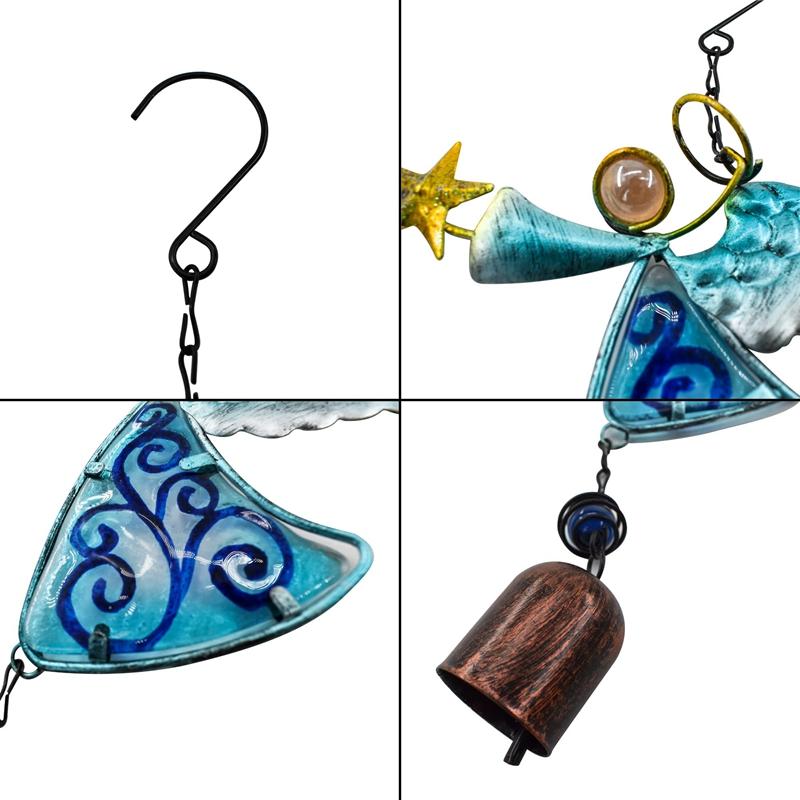 Metal Angel Wind Chime Hanging Decoration Ornament Bells Wing Angel Bell Decorative Hanging Bells Blue Easy Install