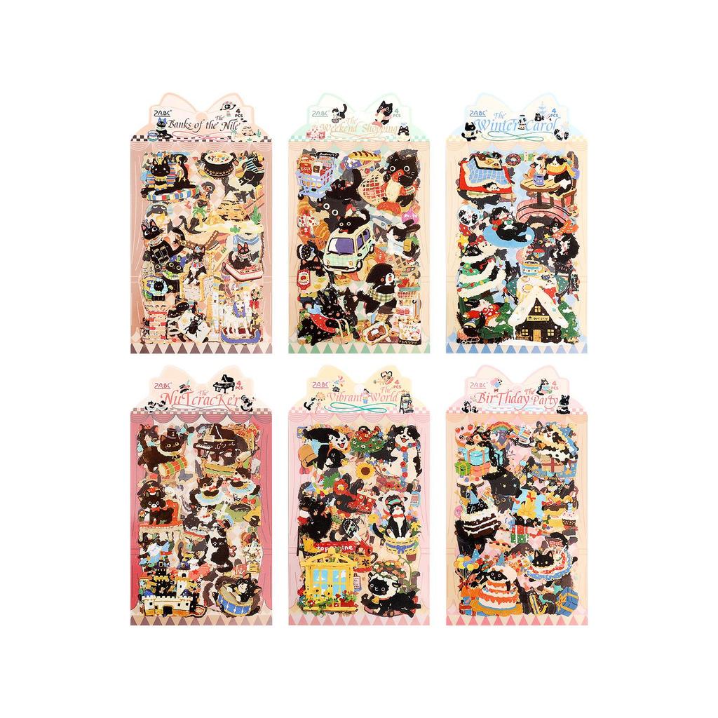 Mengmeng Black Cat Series Stickers – Cute Cartoon Cats for Journals, DIY Projects, 6 Styles