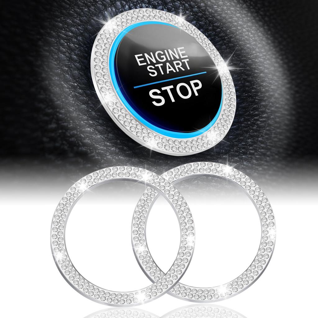 Crystal Rhinestone Car Engine Start Stop Decoration Ring, Bling Car Interior Accessories, Push to Start Button Cover Sticker