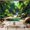 Tropical Rainforest Tapestry Wall Hanging, Waterfall And Stream In Jungle Landscape, Nature Home Decor For Living Room Bedroom
