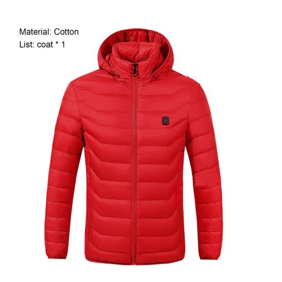 Heating Jacket Stand Collar Pockets 2 Heating Areas 3 Levels Adjustable Hooded Coat for Men