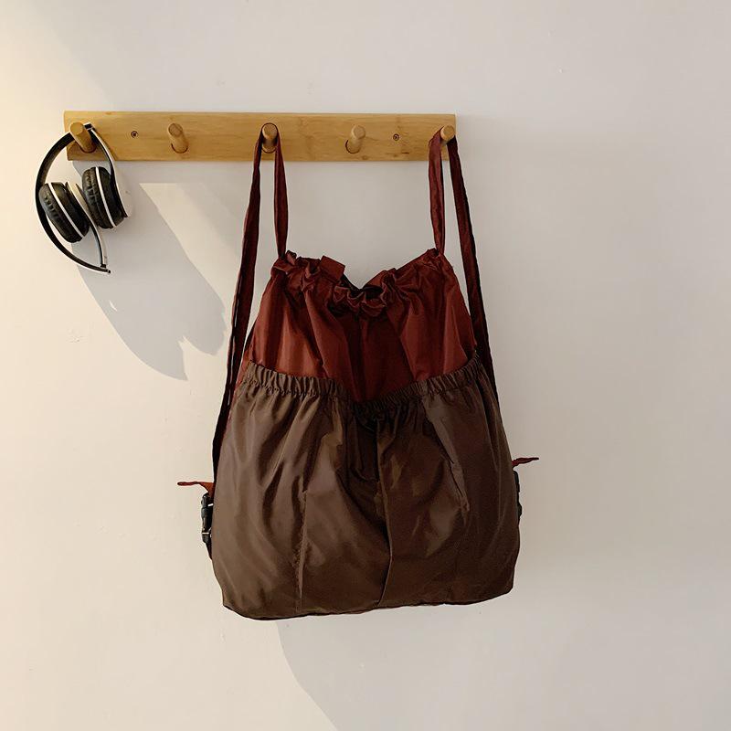 Korean Style Foldable Waterproof Polyester Drawstring Backpack - Large Capacity Shopping Bucket Bag