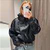 Chaqueta de Cuero PU Retro para Mujer Cuello Alto Fresco Manga Larga Bolsillos con Cremallera Abrigo Chic Otoño 2025 Ropa de Calle para Mujer