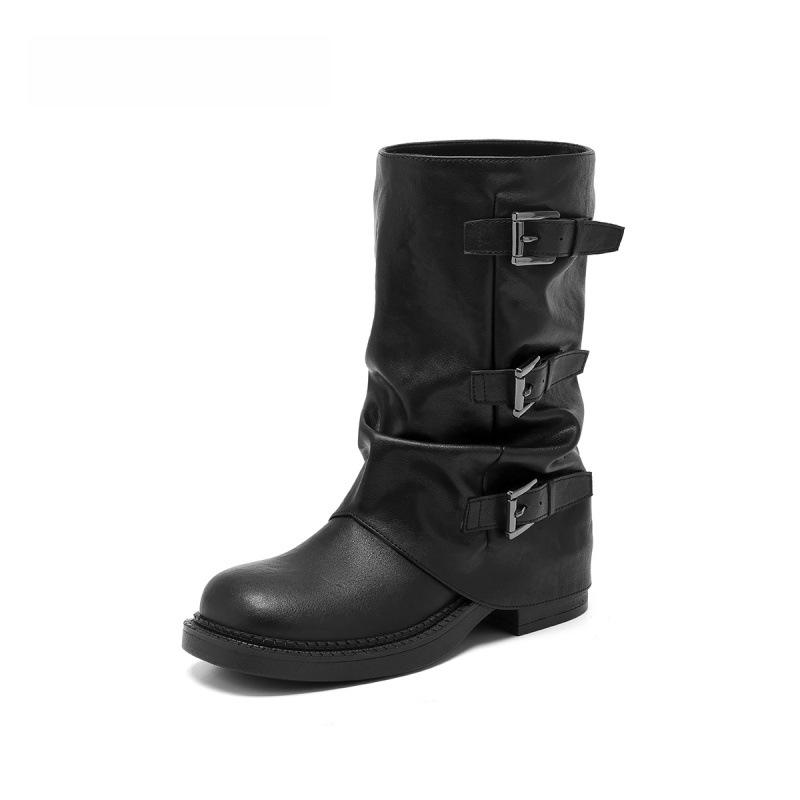 

Хан Обувь Внутренний Мех Ботильоны Узкие Полусапожки Детские 2025 Осень и Зима Новые Британский Стиль Ретро Пряжка с Ремешком Вестерн Ботинки 40 чёрный