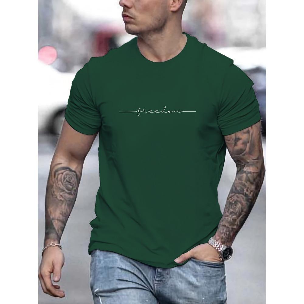 Men's Summer Loose Size Freedom Graphi Print Casual Slim Fit Round Neck Short Sleeve T-shirt Top