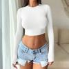 Ropa sexy para mujer europea y americana, camiseta sexy para chica sexy, cuello redondo, ombligo ajustado, manga larga, M-2XL, top para mujer