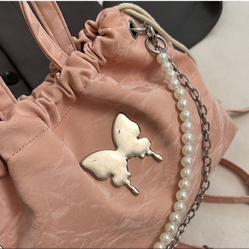 Magnetic Buckle Silver Butterfly  Backpack Metal Chain Pearl Chain Handbag  Daily