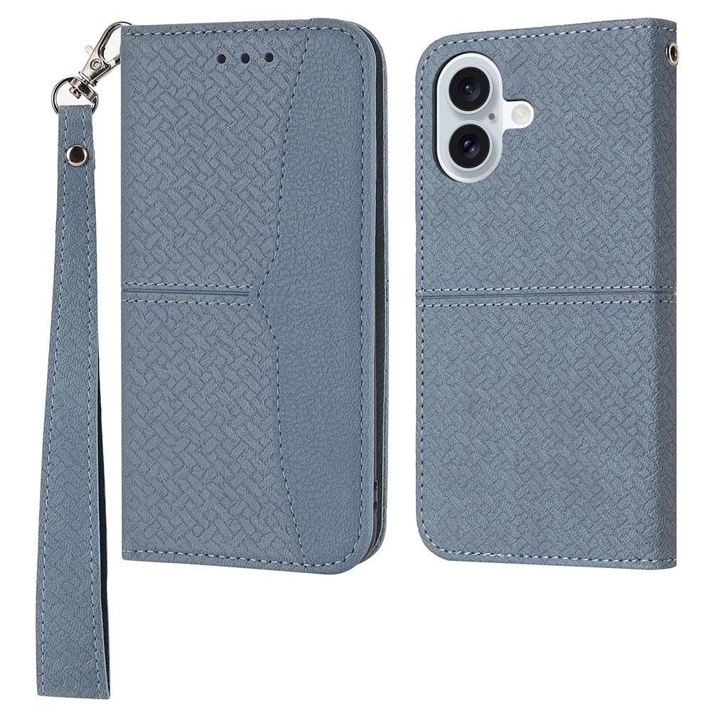 For iPhone 17 Case Woven Texture PU Leather Wallet Phone Cover with Wrist Strap